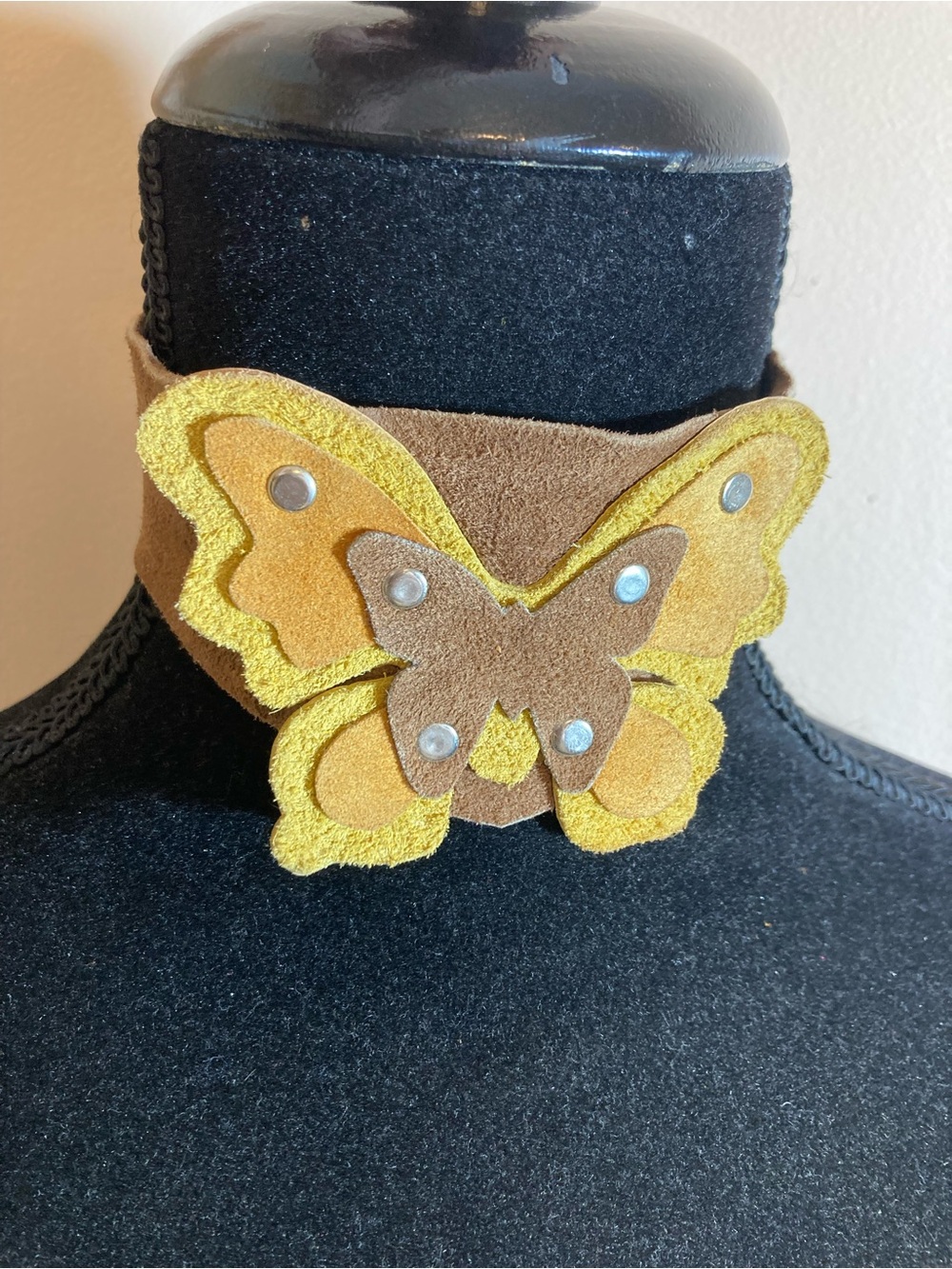 Brown and Yellow Butterfly Suede Choker Necklace